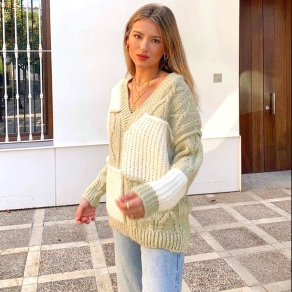 Zara Patchwork Knit Sweater S - image 3